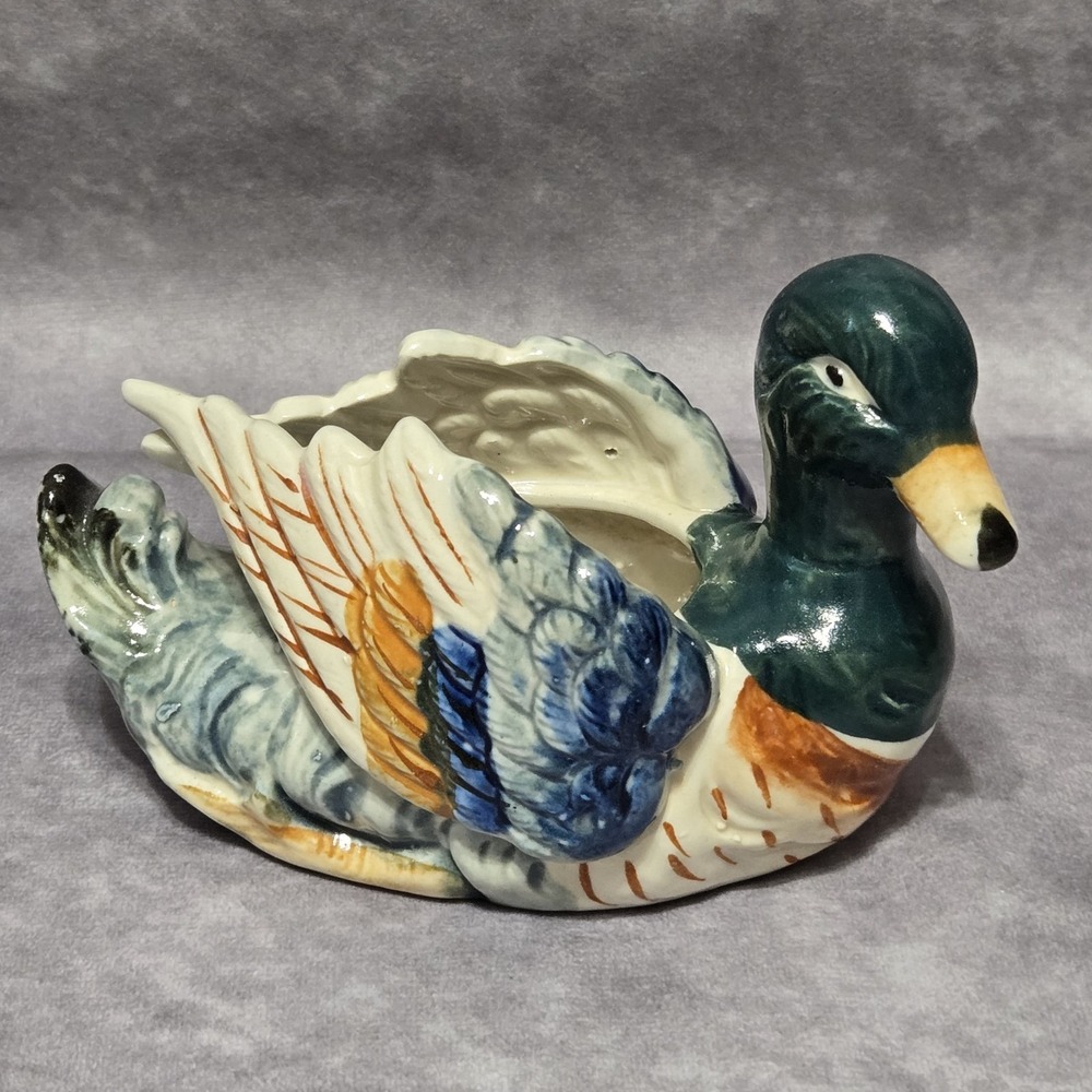 Vintage Hand-painted Ceramic Duck Planter Occupied Japan 1945-1952 Decorative